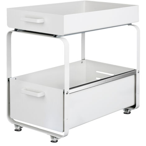 2 Ebenen Unter Waschbecken Regal, Herausziehbarer Spülschrankregal, Aufbewahrung von Schubladen, für Badezimmer Küchen, Kohlenstoffstahl (Schwarz) 4025.539.5cm (1/5)