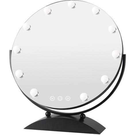 Hollywood Spiegel rund- mit Beleuchtung Kosmetikspiegel, Theaterspiegel mit 11 Glühbirnen, dimmbare, Touch,Make-up-Spiegel, Schminktischspiegel– schwarz 50 cm (1/5)
