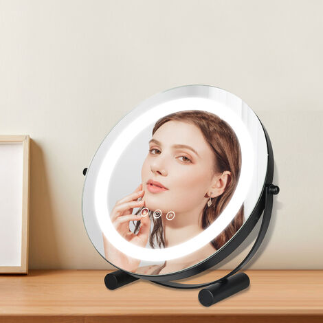 EMKE Schminkspiegel mit Beleuchtung LED Kosmetikspiegel Drehbar Make Up  Spiegel mit Touchschalter, 3 Lichtfarben Dimmbar und