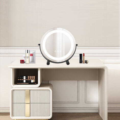 EMKE Schminkspiegel mit Beleuchtung LED Kosmetikspiegel Drehbar Make Up  Spiegel mit Touchschalter, 3 Lichtfarben Dimmbar und