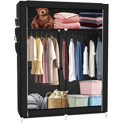 Stoffschrank 4 Fächer mit zwei Kleiderstangen 10845170cm - Kleiderschrank, Faltschrank, Garderobenschrank - schwarz (1/5)