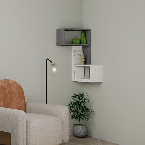 Decortie Part 3-Tier Wall Mounted Corner Shelf Modern Organizer Ancient White Retro Grey 82cm