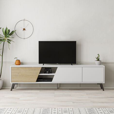 Decortie Fiona Modern TV Stand Multimedia Centre TV Unit With Storage Cabinet 180cm - White / Oak (1/5)