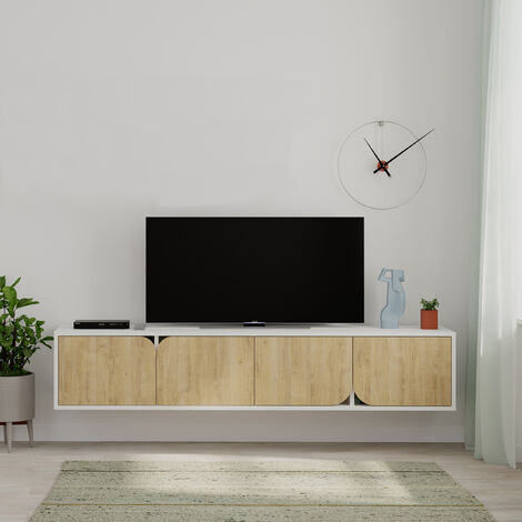 Decortie Spark Modern TV Stand Multimedia Centre TV Unit With Storage Cabinet 180cm - White / Oak (1/5)