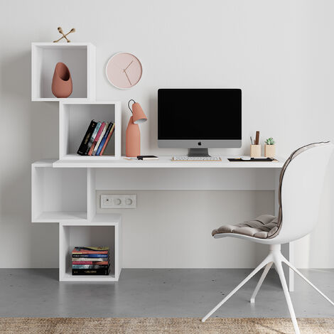 Decortie Balance Modern Desk With Shelves - White