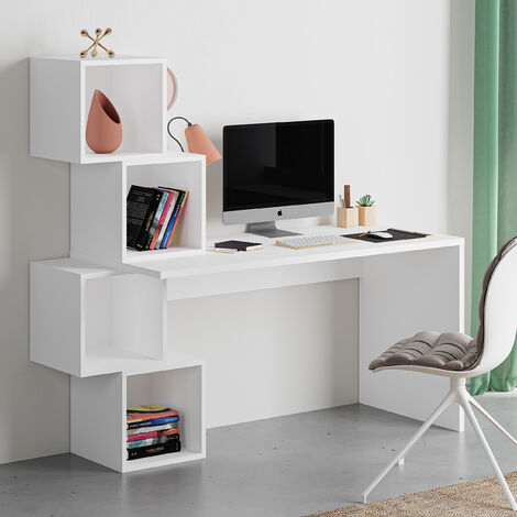 Decortie Balance Modern Desk With Shelves - White