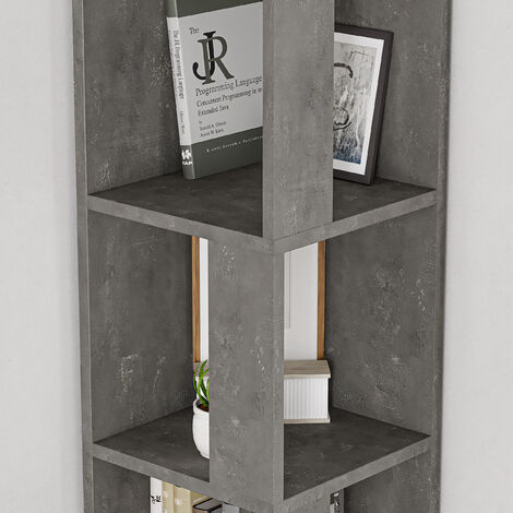 Decortie Piano Modern Corner Bookcase Display Unit - Retro Grey
