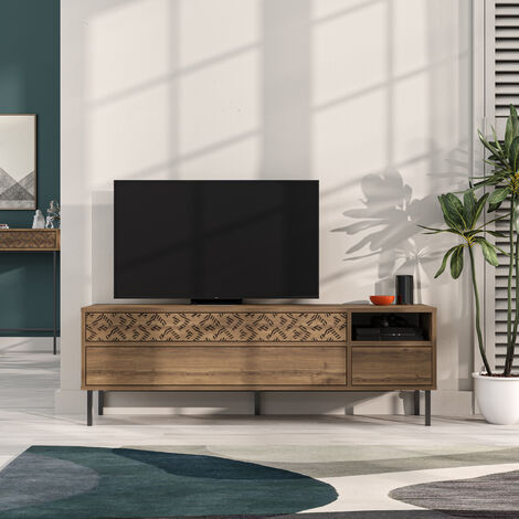 Decortie Heaton Modern TV Stand Multimedia Centre TV Unit With Storage Cabinet 144.6cm - Oak Effect