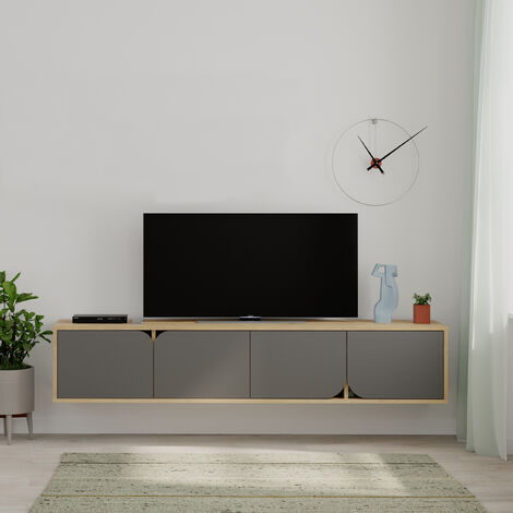 Decortie Spark Modern TV Stand Multimedia Centre TV Unit With Storage Cabinet 180cm - Oak / Anthracite Grey (1/5)