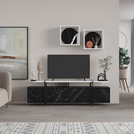 Decortie Hanley Modern Tv Unit With Wall Storage Unit 160cm - Black ...