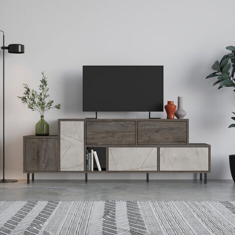 Decortie Hermes Modern TV Stand Multimedia Centre TV Unit With Storage Cabinet 171.2cm - Dark Coffee / Gold Marble Effect (1/5)