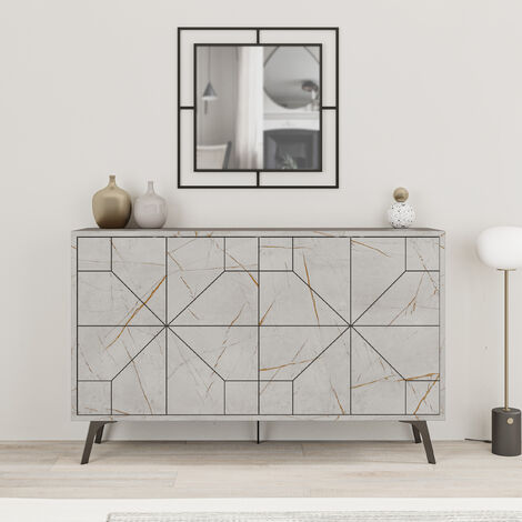 Decortie Dune console sideboard display unit – Gold marble effect – 123 x 35 x 78 cm – High-quality engineered wood – Easy to clean (1/5)