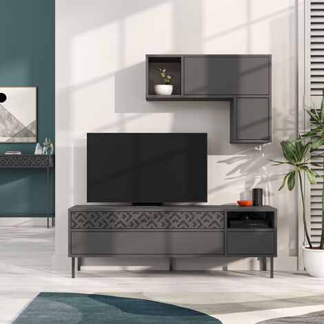 Decortie Heaton Modern Tv Unit With Storage And Wall Shelf 144.6cm - Anthracite Grey (1/5)