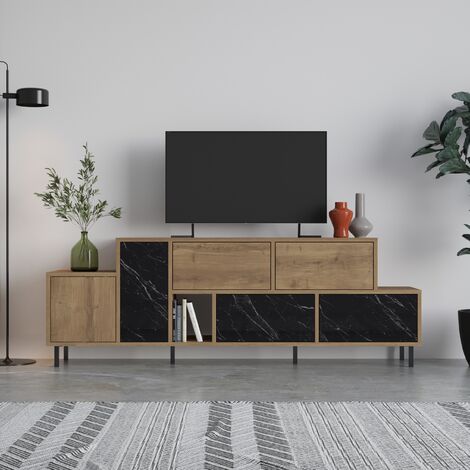 Decortie Hermes Modern TV Stand Multimedia Centre TV Unit With Storage Cabinet 171.2cm - Oak Effect / Black Marble Effect (1/5)