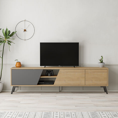 Decortie Fiona Modern TV Stand Multimedia Centre TV Unit With Storage Cabinet 180cm - Oak / Anthracite Grey (1/5)