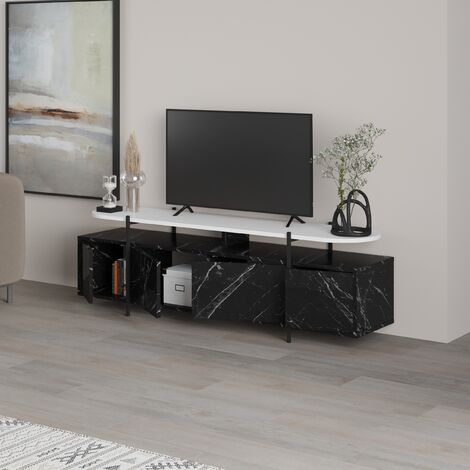 Decortie Hanley Modern TV Stand Multimedia Centre TV Unit With Storage Cabinet 160cm - Black Marble Effect / White