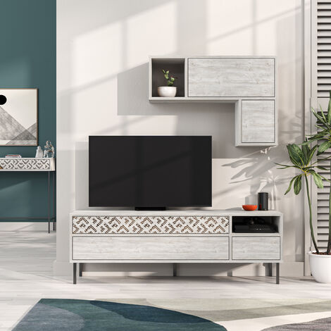 Decortie Heaton Modern Tv Unit With Storage And Wall Shelf 144.6cm - Ancient White (1/5)