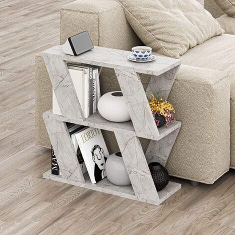 Decortie Lazena Modern Side End Coffee Table Multipurpose H 55.4cm 3 Tier - Gold Marble Effect