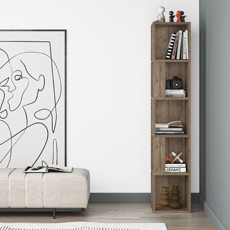 Decortie Piano Modern Corner Bookcase Display Unit Tall 158.9cm - Dark Oak Effect