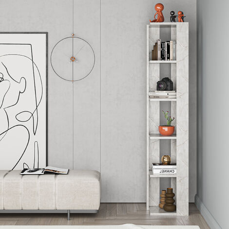 Decortie Nati Modern Corner Corner Bookcase Display Tall 161cm - Gold Marble Effect