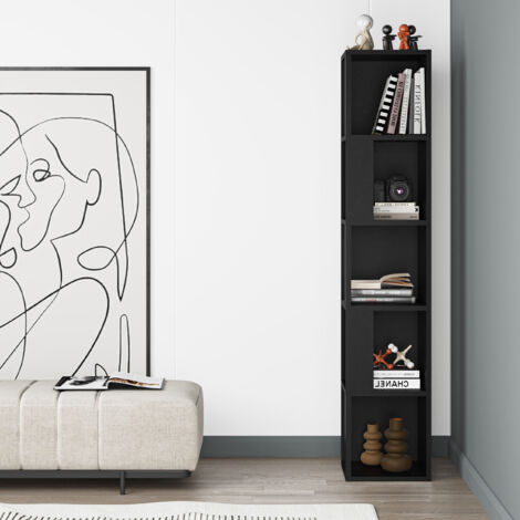 Decortie Piano Modern Corner Bookcase Display Unit Tall 158.9cm - Black Bute