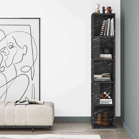 Decortie Piano Modern Corner Bookcase Display Unit Tall 158.9cm - Black Marble Effect