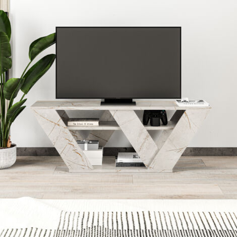 Decortie Pipralla Modern TV Stand Multimedia Centre TV Unit With Shelves 110cm - Gold Marble Effect