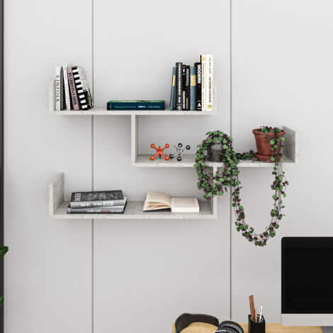 Decortie Tibet Wall Mounted Modern Bookcase Display Unit W 119cm Wide - Gold Marble Effect