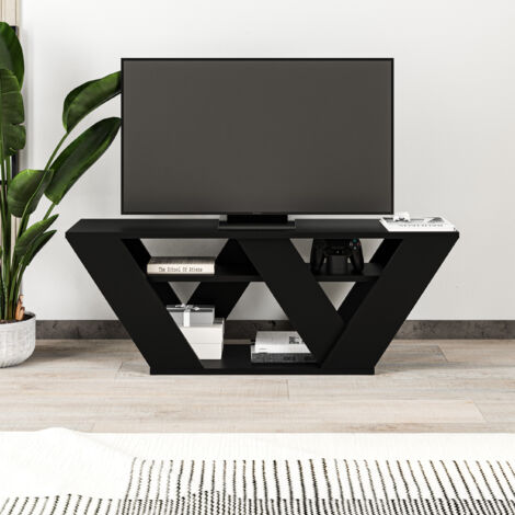 Decortie Pipralla Modern TV Stand Multimedia Centre TV Unit With Shelves 110cm - Black Bute