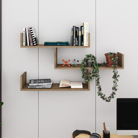 Decortie Tibet Wall Mounted Modern Bookcase Display Unit W 119cm Wide - Dark Oak Effect
