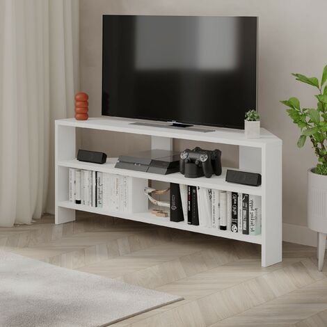 Decortie Thales Corner Modern TV Stand Multimedia Centre TV Unit White Corner 110cm