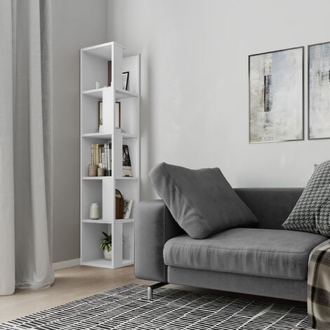 Decortie Piano Modern Corner Bookcase Display Unit White Tall 158.9cm