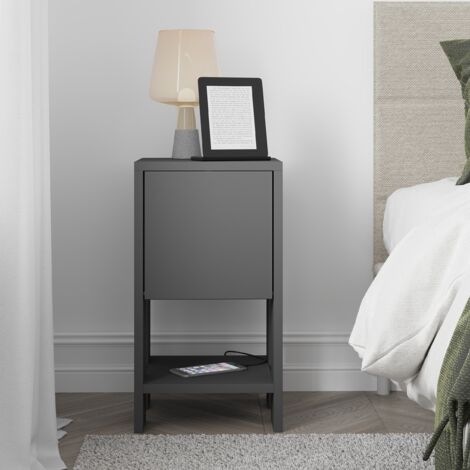 Decortie – Modern bedside table with sliding door storage – Grey anthracite – Compact 30cm width – Perfect for small spaces – Elegant design (1/5)