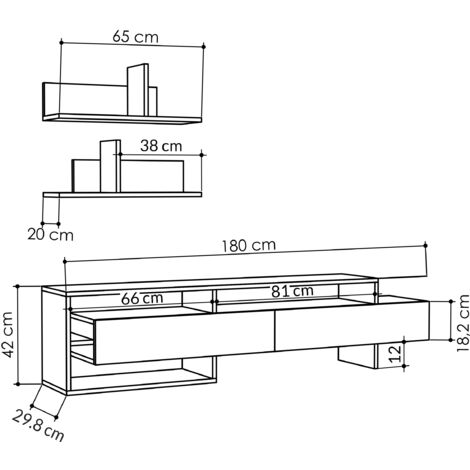 Decortie Gara Modern Tv Unit With Storage And Wall Shelf 180cm - Anthracite Grey