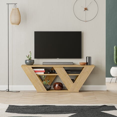 Decortie Pipralla Modern TV Stand Multimedia Centre TV Unit Oak With Shelves 110cm