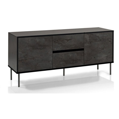 Buffet 2 portes/2 tiroirs LISBONA noir/oxyde (1/5)