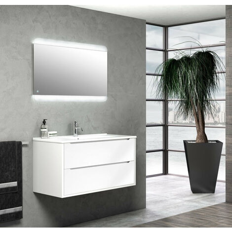 Meuble de salle de bain + double vasque et miroir LED à capteur - Visobath