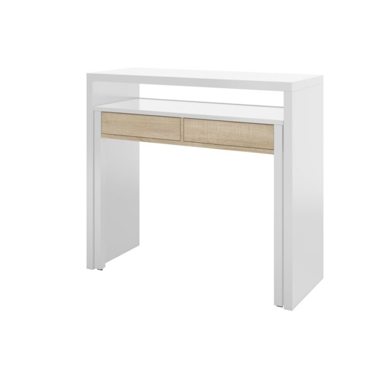 Scrivania 98,5x36 cm allungabile Bianco artico e rovere canadese con due  cassetti - Caesaroo