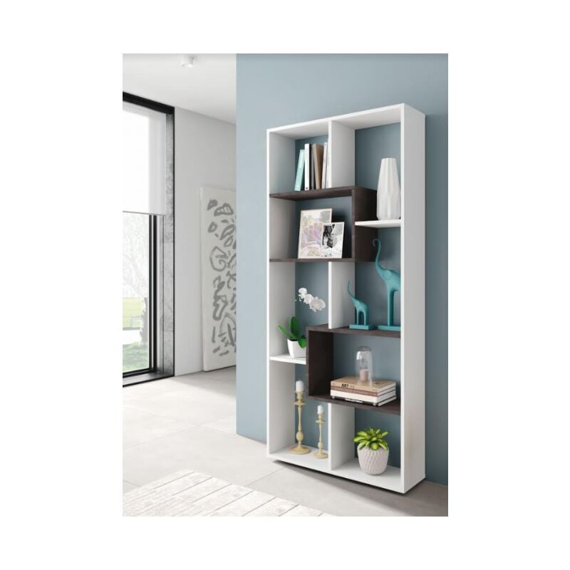 Libreria alta 180 cm Bianco opaco ed Ossido con otto scomparti Colore