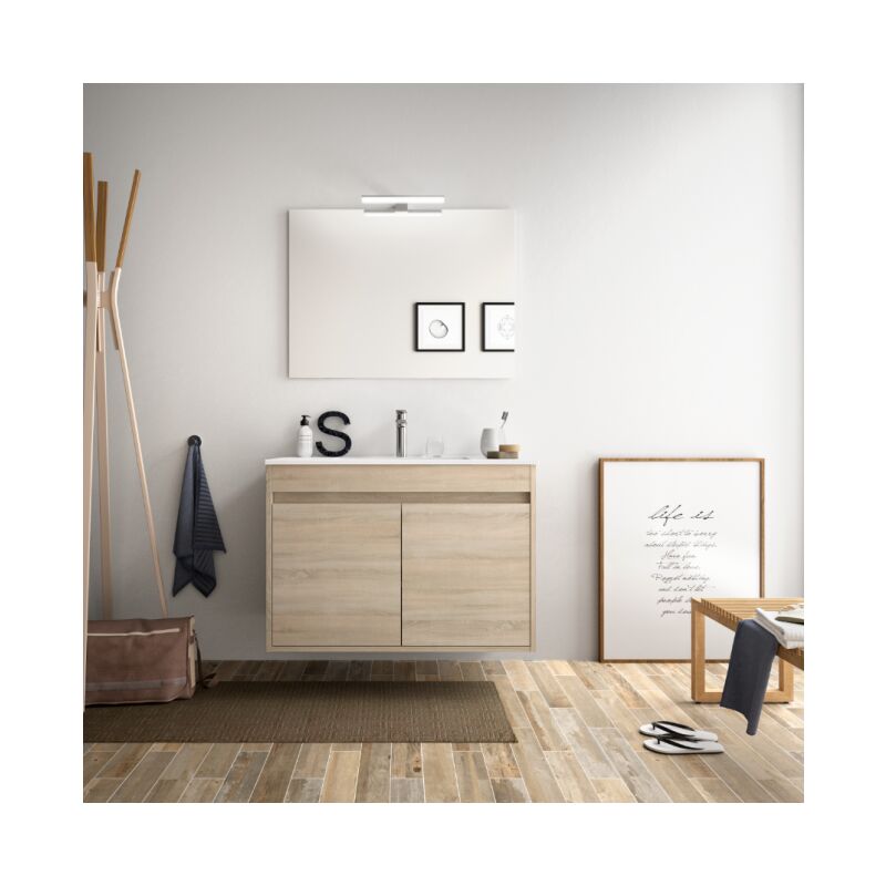 Mobile bagno sospeso 80 cm in legno marrone Caledonia con due ante Standard