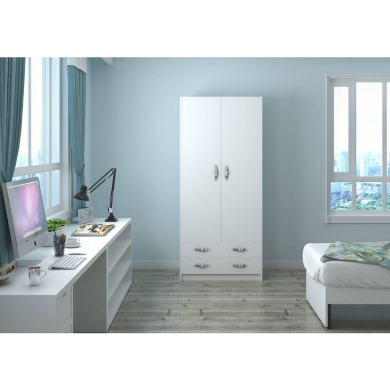 Armadio multiuso 80x182H cm Bianco e Cemento con due ante - Caesaroo