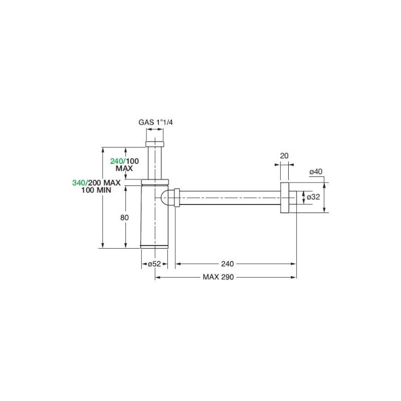 Sifone per Lavabo Ø 32 mm King con attacco 11/4 Cromato