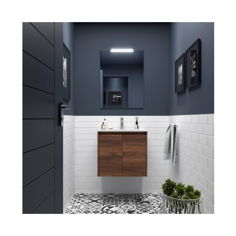 Mobile bagno sospeso 70 cm in legno Rovere eternity con due ante 70 cm - Con  specchio e lampada LED