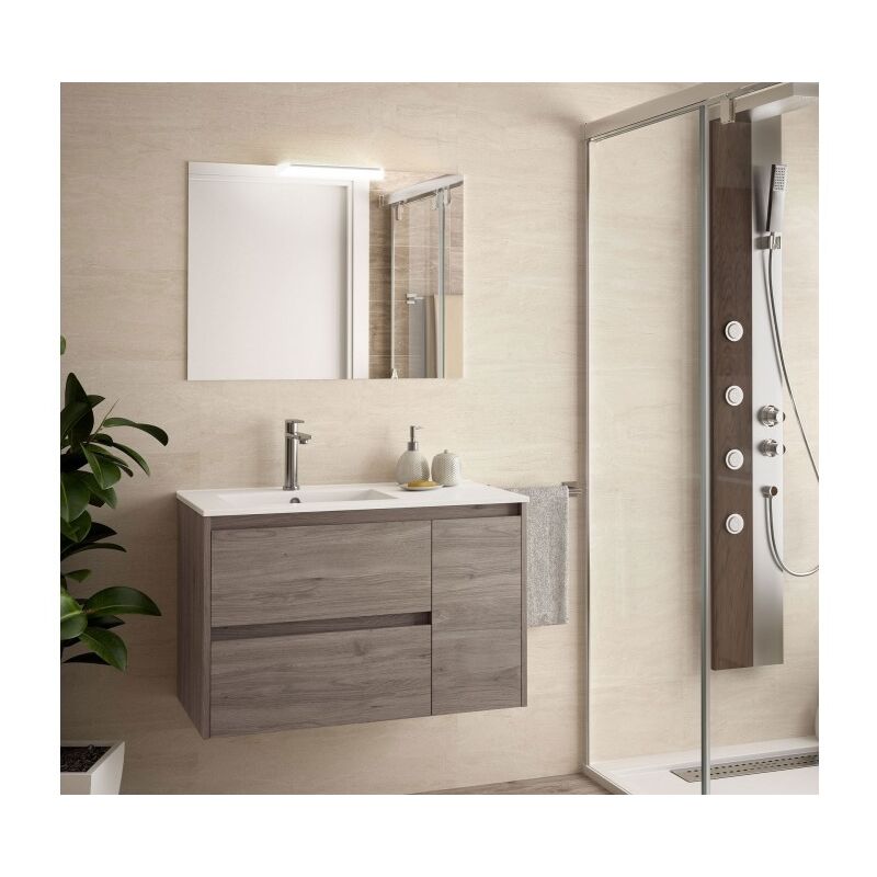 Mobile Bagno Sospeso con 2 Lavabi e Cassetti - Rovere Eternity - L.120