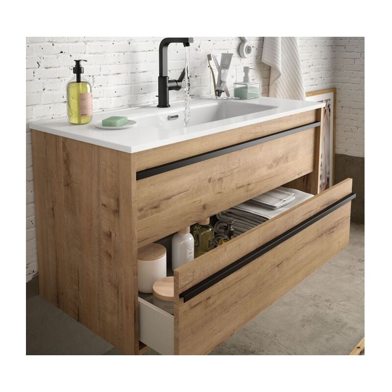 Mobile bagno Praga sospeso 80 cm rovere effetto legno con lavabo e  specchio(lampada esclusa) - Cerama Shop Online di igienico-sanitari ed  accessori