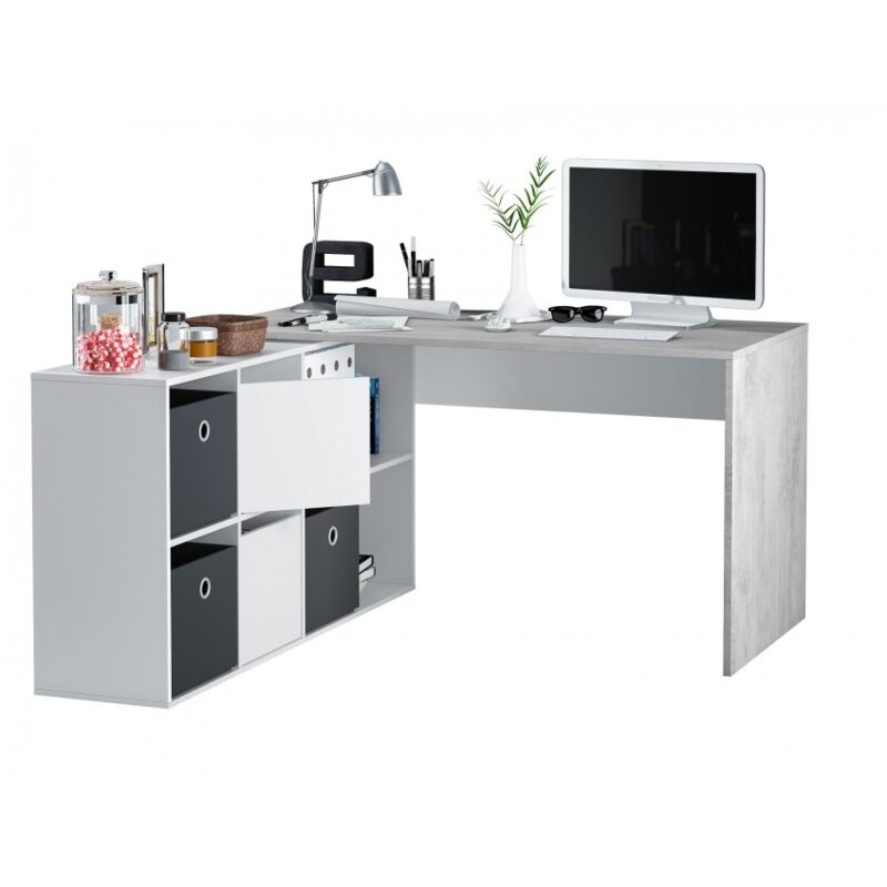 CAESAROO Scrivania 90x60 cm Bianco frassinato con Un cassetto ed Un ripiano  Effetto Cemento - Cemento/Bianco : : Casa e cucina