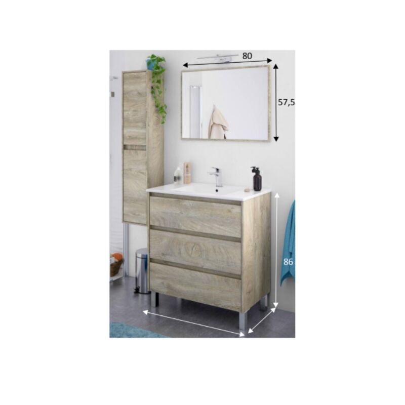 Mobile bagno a terra Aktivia 80 cm bianco lucido con specchio 305450BO -  Caesaroo