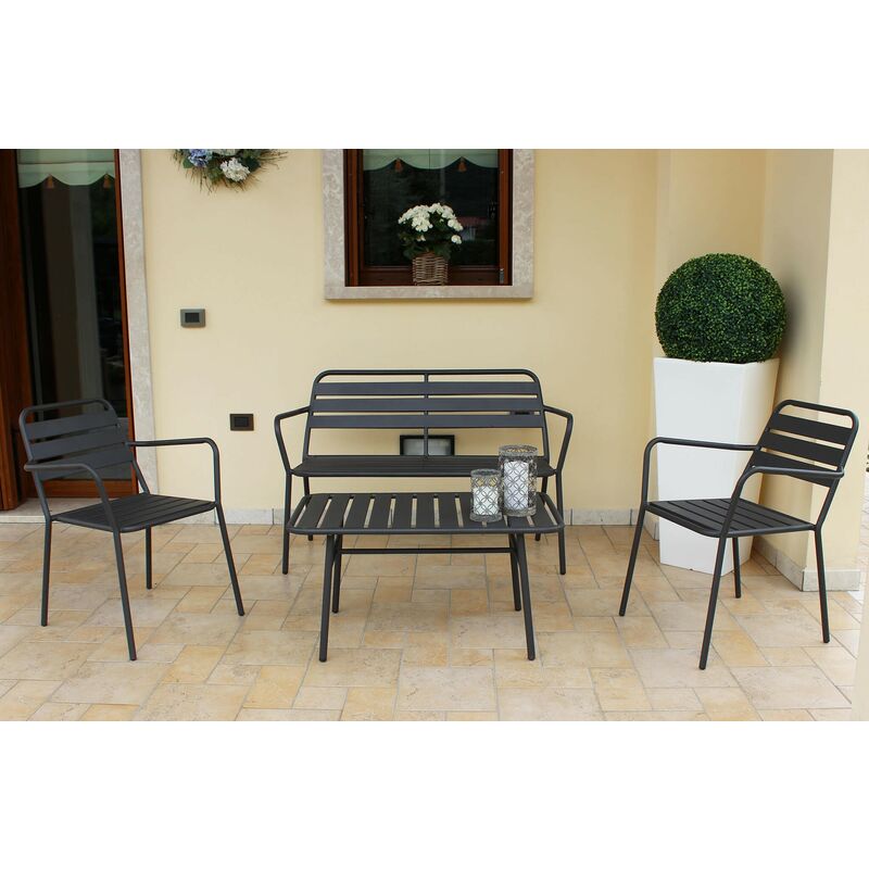 Set da giardino Sofia con struttura in metallo verniciato grigio