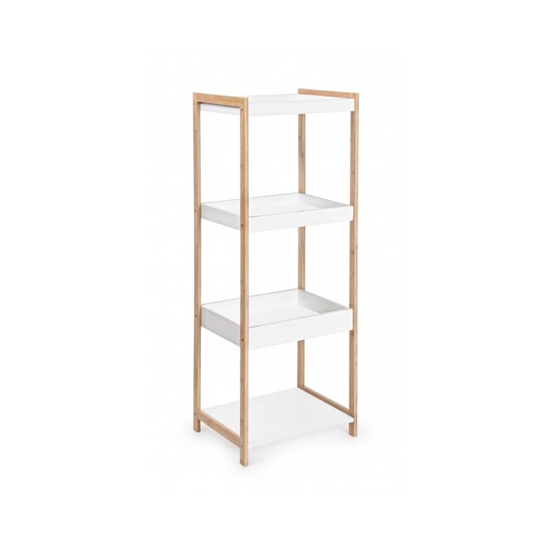 Mobile Porta oggetti 114 cm con struttura in legno di bamboo e 4 ripiani  colore Bianco opaco - Caesaroo