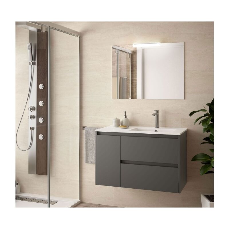 Mobile bagno sospeso 80 cm Noja grigio opaco con lavabo a incasso - Abitare